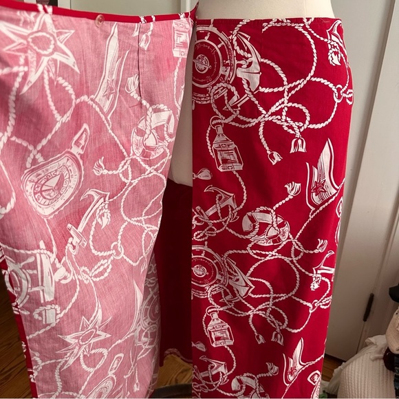 TALBOTS Vintage Red Cotton Nautical MIDI Wrap Skirt Americana Graphic Size 12 - Picture 8 of 14